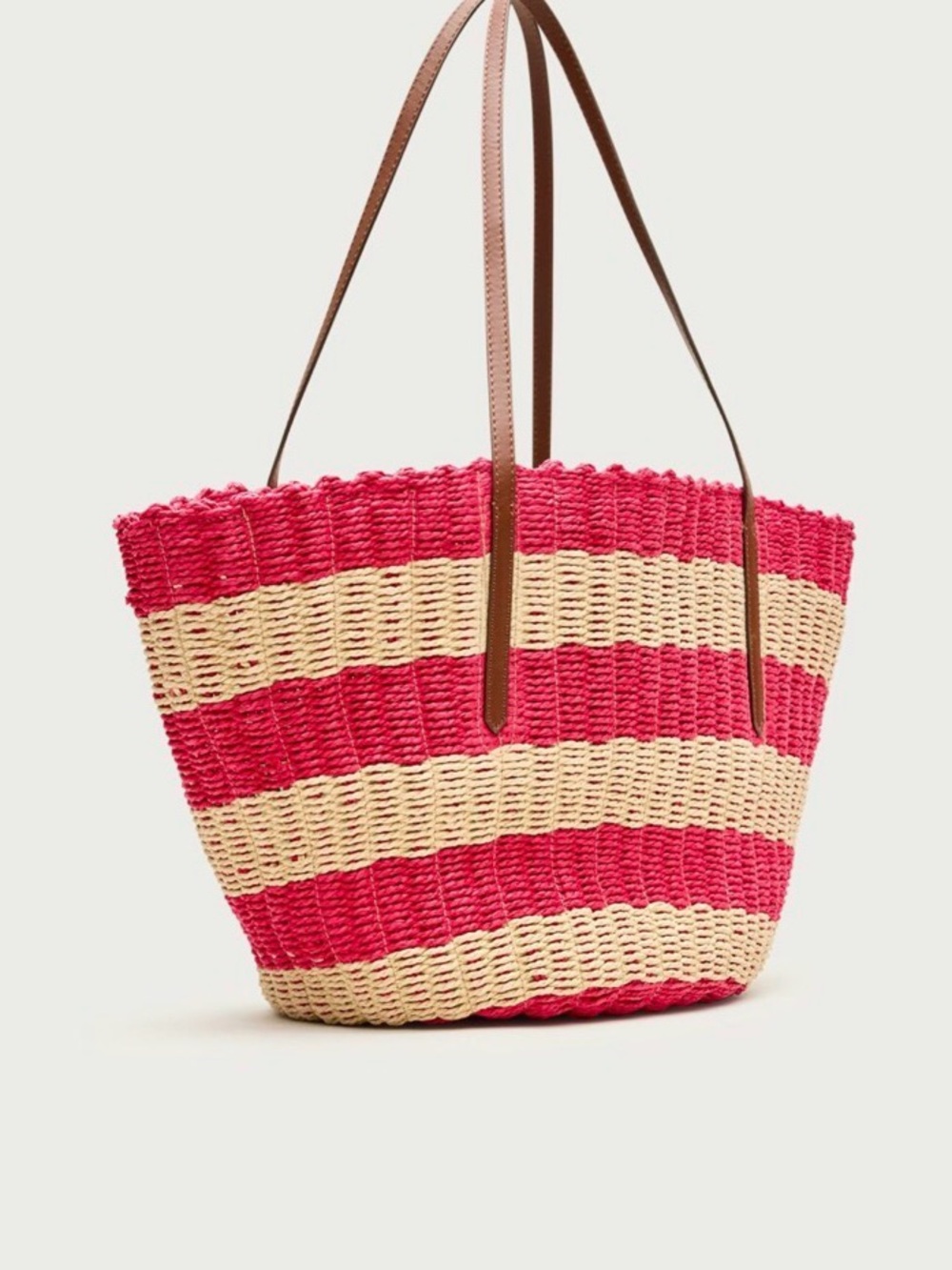 J Crew Como woven straw tote in stripe passion rouge